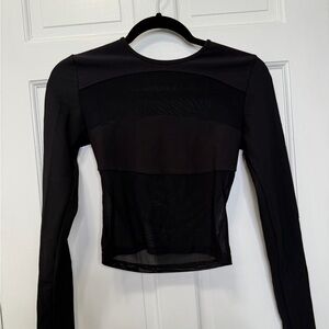 Edikted Black Ribbed Long Sleeve Mesh Crop Top Size Medium